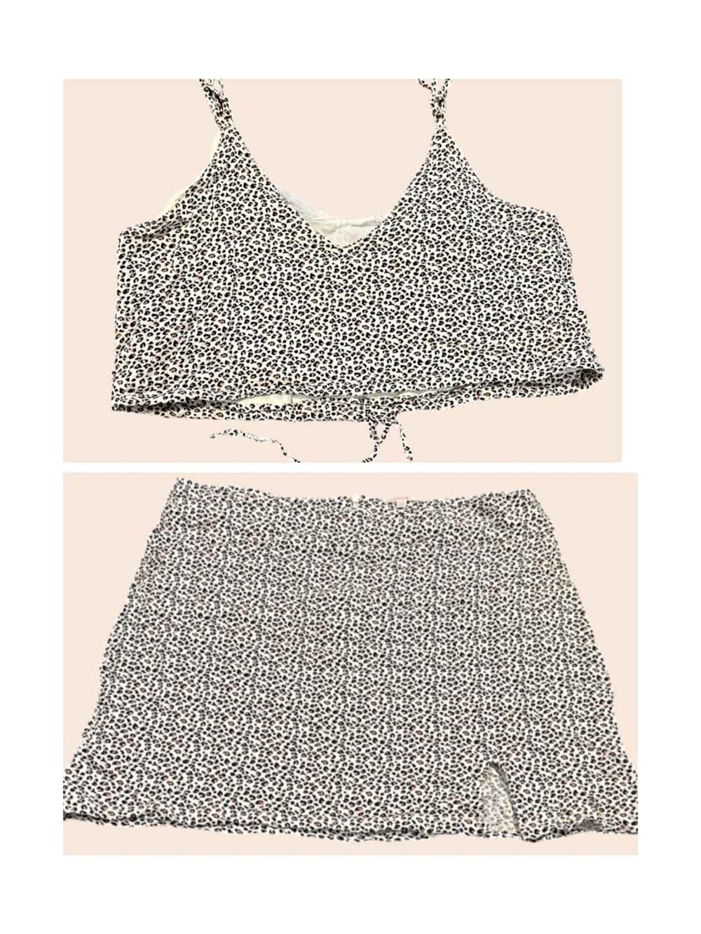 Leopard Print Mini Skirt and Matching Crop Top- White, Black and Brown